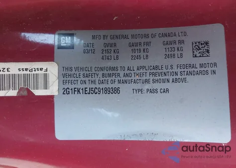 2012 Chevrolet Camaro 2Ss from USA, damaged, VIN 2G1FK1EJ5C9189386